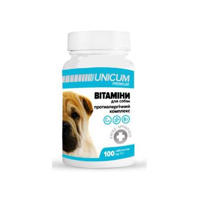 Витамины для собак Unicum Premium противоаллергический комплекс, 100 таблеток