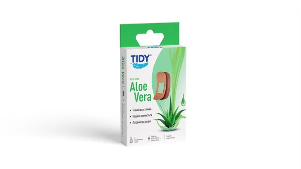 Пластир медичний Tidy Aloe Vera бактерицидний на тканинній основі з екстрактом алое, 72 мм x 25 мм, 10 штук