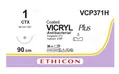 Шовний матеріал хірургічний Vicryl Coated Plus 1 з антибактеріальним покриттям, довжина 90 см, голка колюча 48 мм, 1/2 кола, VCP371H