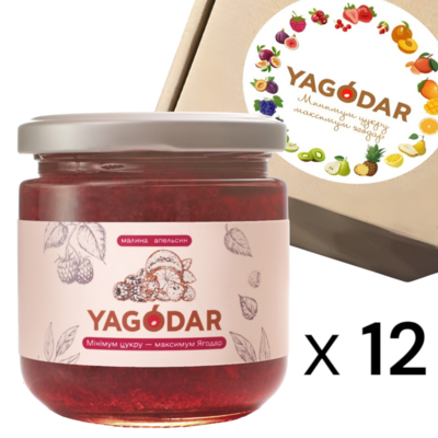 Набор джемов Yagodar малина-апельсин с низким содержанием сахара, 12 шт х 210 г