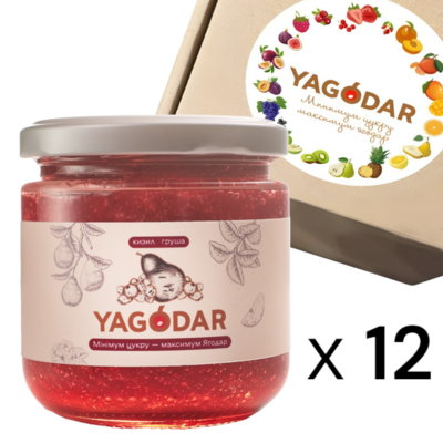 Набор джемов Yagodar кизил и груша с низким содержанием сахара, 12 шт х 210 г