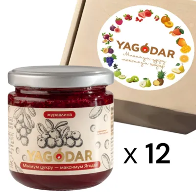 Набір джемів Yagodar журавлина з низьким вмістом цукру, 12 шт х 210 г