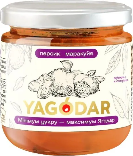 Джем Yagodar персик-маракуйя з низьким вмістом цукру, 210 г