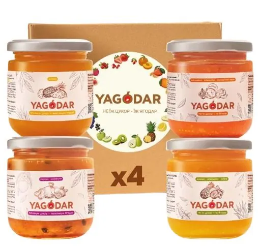Набір джемів Yagodar екзотичні з тропічних фруктів, 4 шт х 210 г
