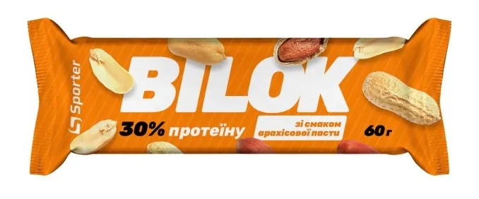 Батончик протеїновий Sporter Bilok 30% протеїну зі смаком арахісової пасти, 60 г