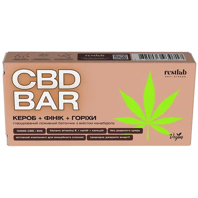 Батончик Restlab CBD Bar з канабідіолом кероб + фінік + горіхи, 50 г