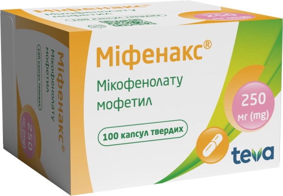 Міфенакс капсули тв. по 250 мг №100 (10х10)