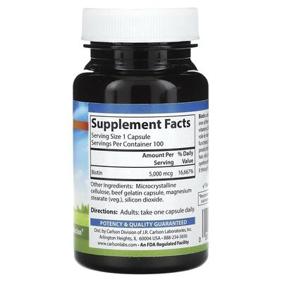 Биотин Carlson Labs Biotin 5000 мкг капсулы №100