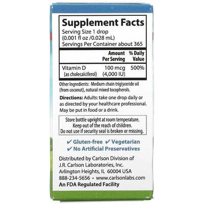 Вітамін Д3 Carlson Lab Vitamin D3 4000 МО (100 мкг), 10,3 мл