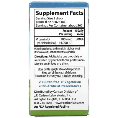 Вітамін Д3 Carlson Lab Vitamin D3 4000 МО (100 мкг), 10,3 мл