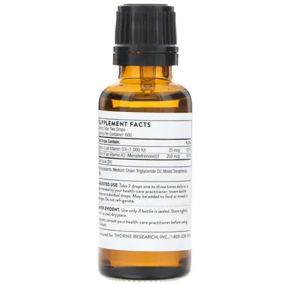 Вітамін Д3 і К2 Thorne Research Vitamin D/K2, 30 мл