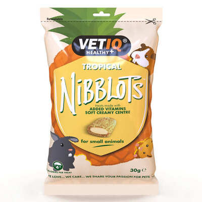 Лакомство для грызунов VetIQ Nibblots с тропическими фруктами для здоровья кожи и шерсти, 30 г