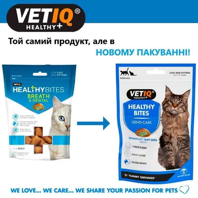 Ласощі для котів VetIQ Healthy Bites Denti-care з качкою для очищення зубів, свіжості подиху, 65 г