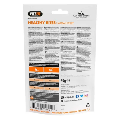 Ласощі для котів VetIQ Healthy Bites Hairball з куркою для виведення шерсті, 65 г