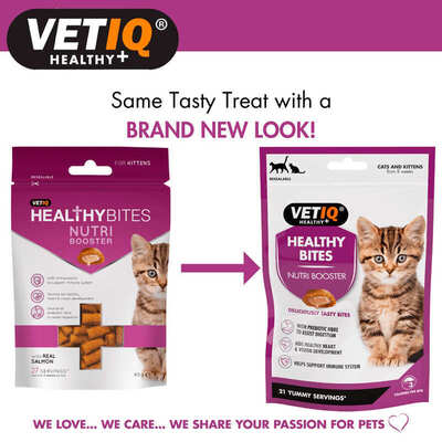 Лакомство для котят VetIQ Healthy Bites Nutri Booster с лососем способствуют укреплению иммунитета и здоровью ЖКТ, 65 г