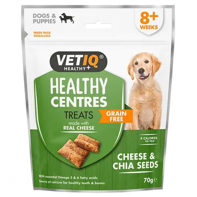 Ласощі для собак VetIQ Healthy Centers Treats з сиром та чіа для здорових зубів та шерсті, 70 г