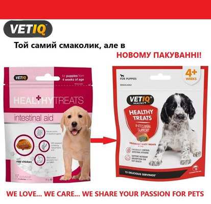 Лакомство для щенков VetIQ Healthy Treats Intestinal Support для улучшения пищеварения с птицей и водорослями, 50 г