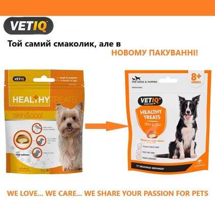 Лакомство для собак VetIQ Healthy Treats Skin&Coat с лососем для здоровья кожи и шерсти собак, 70 г