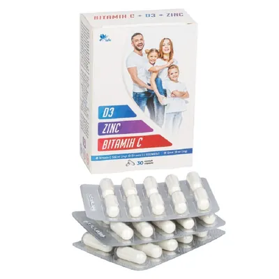 Вітамін С 500 мг + Цинк 30 мг + Вітамін Д3 1000 мг капсули №30 (10х3) Ronpharm