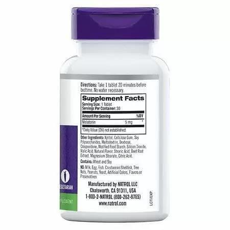 Мелатонин Natrol Melatonin быстрорастворимый вкус клубники 5 мг, 30 таблеток