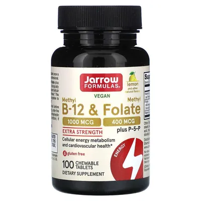 Метил B-12 та Фолат Jarrow Formulas Methyl B-12 & Methyl Folate 1000 мкг/400 мкг смак лимону, 100 льодяників