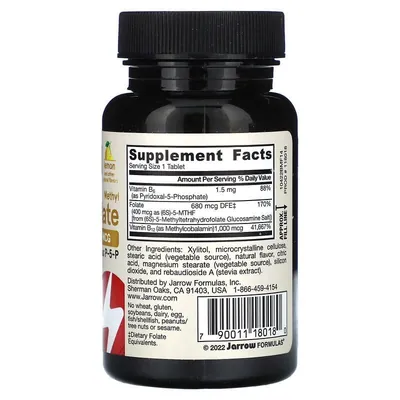 Метил B-12 та Фолат Jarrow Formulas Methyl B-12 & Methyl Folate 1000 мкг/400 мкг смак лимону, 100 льодяників