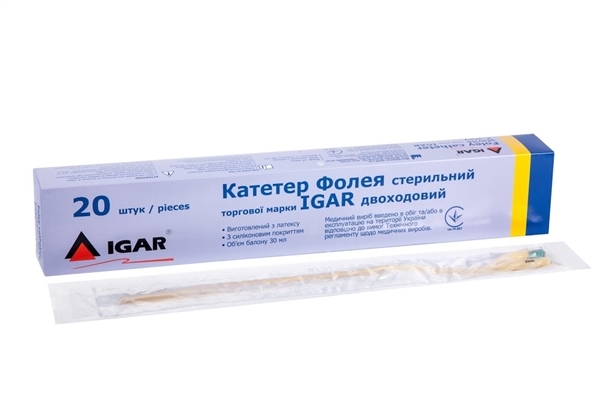 Катетер урологический IGAR тип Фолея 14 Fr, 2-ходовой, 1 штука