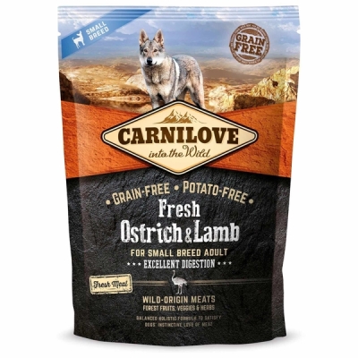 Корм сухой для взрослых собак мелких пород Carnilove Fresh Ostrich & Lamb со страусом и ягненком, 1,5 кг