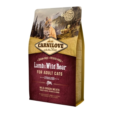 Корм сухой для взрослых стерилизованных кошек Carnilove Lamb & Wild Boar Sterilised с ягненком и диким кабаном, 2 кг