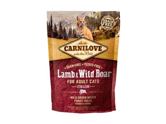Корм сухой для взрослых стерилизованных кошек Carnilove Lamb & Wild Boar Sterilised с ягненком и диким кабаном, 400 г