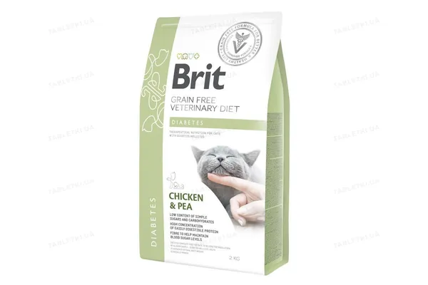 Корм сухий для кішок Brit GF Veterinary Diets Cat Diabets при діабеті та гіперглікемії з куркою та горохом, 2 кг