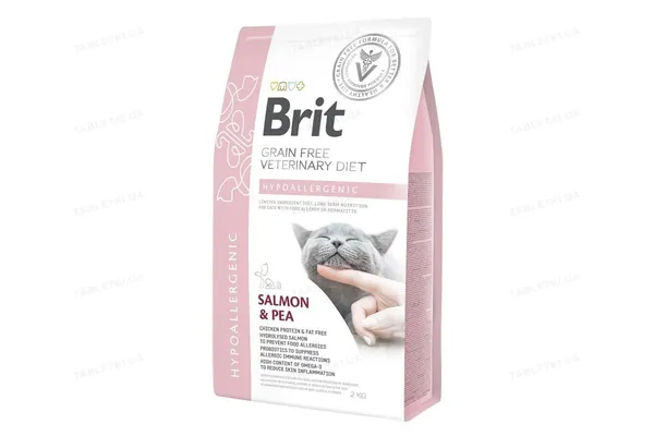 Корм сухий для кішок Brit GF Veterinary Diets Cat Hypoallergenic при харчовій непереносимості з лососем та горохом, 2 кг
