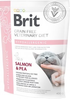 Корм сухой для кошек Brit GF Veterinary Diets Cat Hypoallergenic при пищевой непереносимости с лососем и горохом, 400 г