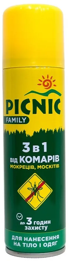 Аерозоль Picnic Family 3в1 від комарів, мокреців, москітів, 125 мл