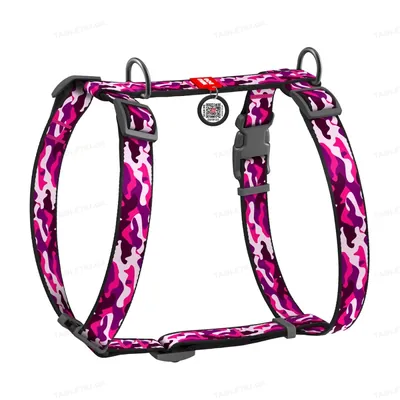 Шлея для собак Collar WAUDOG Nylon Рожевий камо анатомічна H-подібна з QR-паспортом, розмір L, пластик