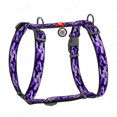 Шлея для собак Collar WAUDOG Nylon Фіолетовий камо анатомічна H-подібна з QR-паспортом, розмір S, пластик