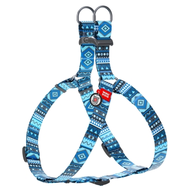 Шлея для собак Collar WAUDOG Nylon Этно синий, с QR паспортом ширина 25 мм, длина 60-90 см