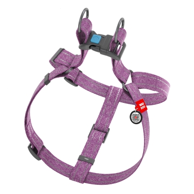 Шлея для собак Collar WAUDOG Re-cotton с QR паспортом, из восстановленного хлопка, светоотражающая, размер М, фиолетовая