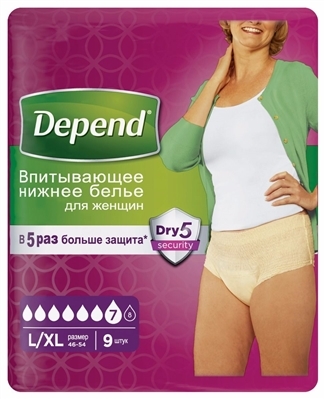 Впитывающее белье Depend для женщин, размер L/XL, 9 штук
