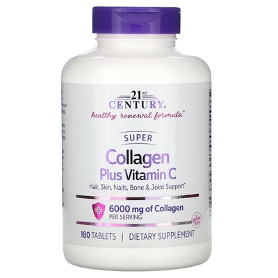 Супер коллаген плюс витамин C 21st Century Super Collagen Plus Vitamin C 1000 мг, 180 таблеток