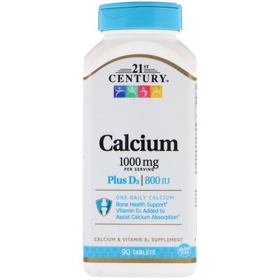 Кальций 1000 мг + D3 21st Century Calcium Plus D3, 90 капсул
