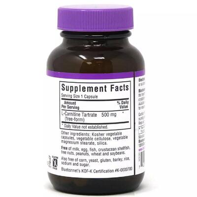 Аминокислота L-Карнитин Bluebonnet Nutrition L-Carnitin 500 мг, 30 вегетарианских капсул