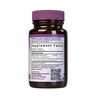 Экстракт листьев гинкго билоба Bluebonnet Nutrition Ginkgo Biloba Leaf Extract, 30 гелевых капсул