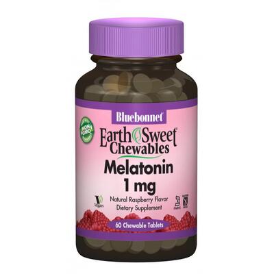Мелатонін 1 мг Bluebonnet Nutrition Earth Sweet Chewables, смак малина, 60 жувальних таблеток