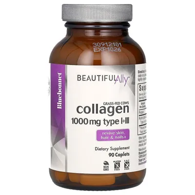 Колаген 1000 мг Bluebonnet Nutrition Beautiful Ally Collagen Type I + III, 90 капсул