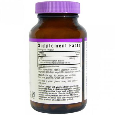 5-HTP (5-гидрокситриптофан) Bluebonnet Nutrition 5-HTP 100 мг, 120 вегетарианских капсул