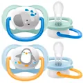 Пустушка силіконова Philips Avent Ultra Air Animal SCF080/05 ортодонтична, для хлопчиків, 0-6 місяців, 2 шт
