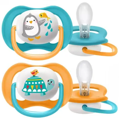 Пустушка силіконова Philips Avent Ultra Air Animal SCF080/07 ортодонтична, для хлопчиків, 6-18 місяців, 2 шт