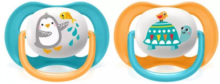 Пустышка силиконовая Philips Avent Ultra Air Animal SCF080/07 ортодонтическая, для мальчиков, 6-18 месяцев, 2 шт