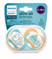 Пустышка силиконовая Philips Avent Ultra Air Animal SCF080/07 ортодонтическая, для мальчиков, 6-18 месяцев, 2 шт